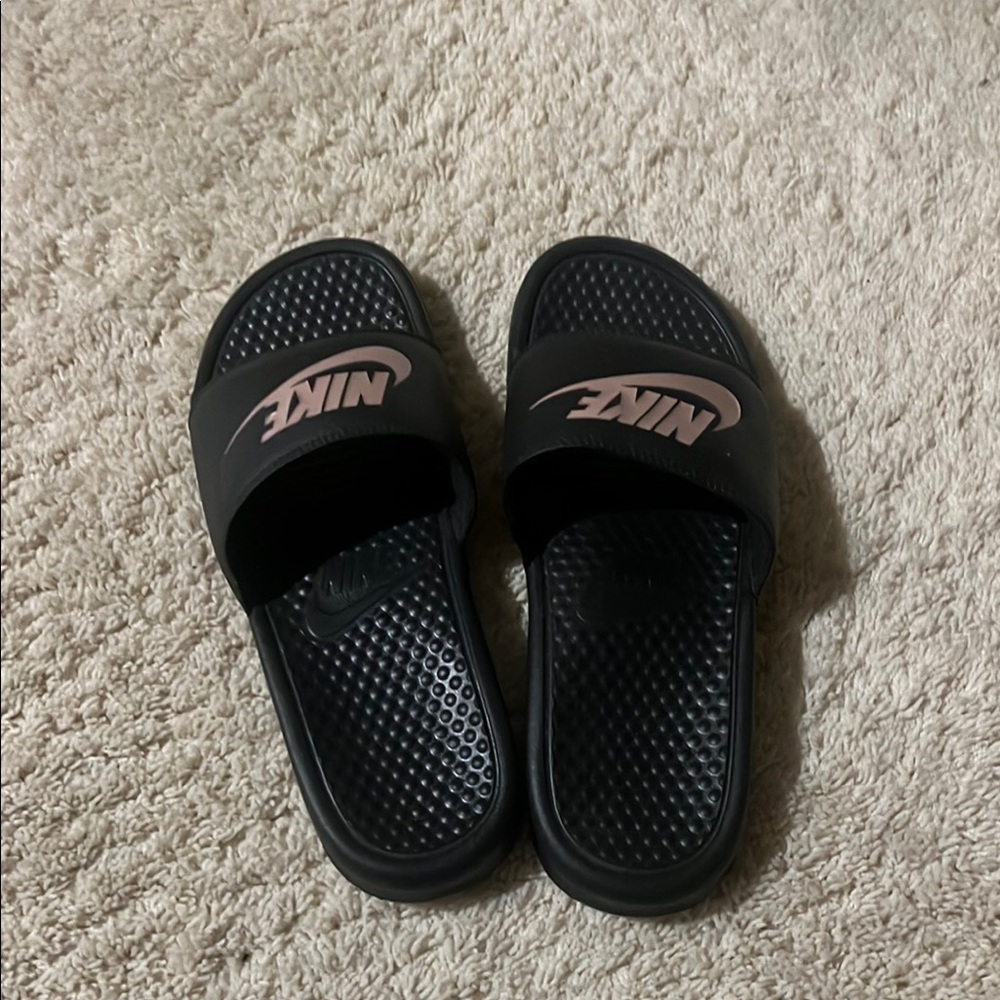 Nike Black and Pink Logo Slides